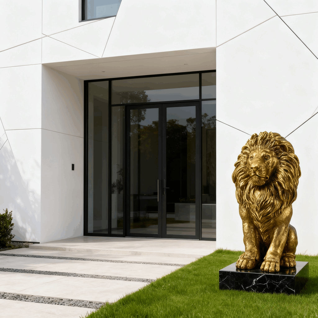 24" Golden Lion Statue - Outdoor Guardian Sculpture