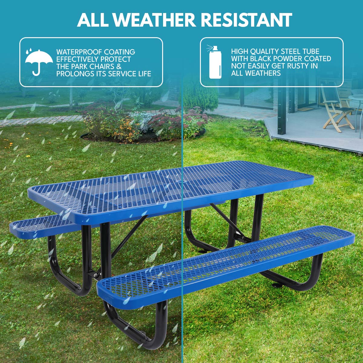 6 Ft. Rectangular Outdoor Picnic Table with Umbrella Pole