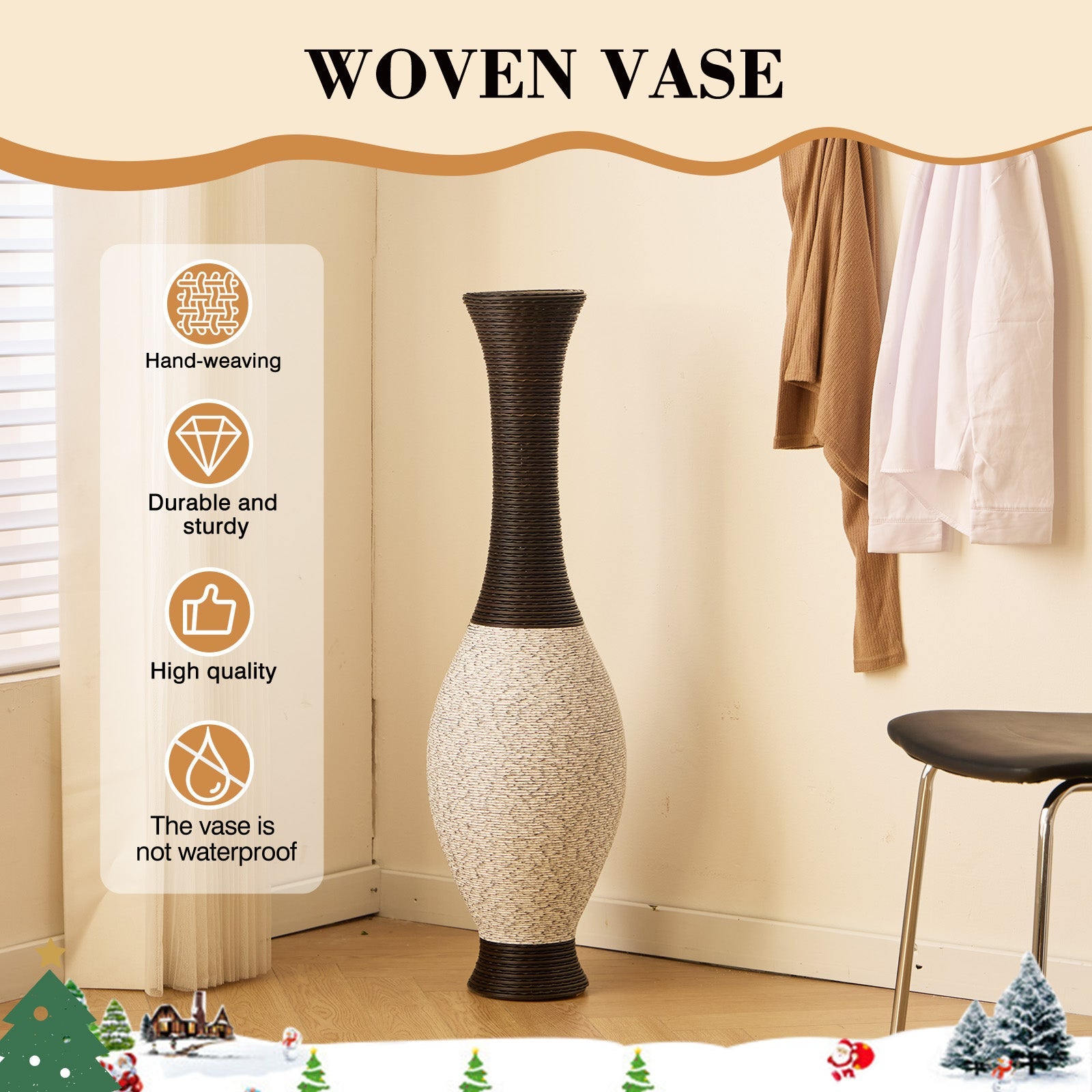 Hand-Woven PVC Rattan Look Floor Vase
