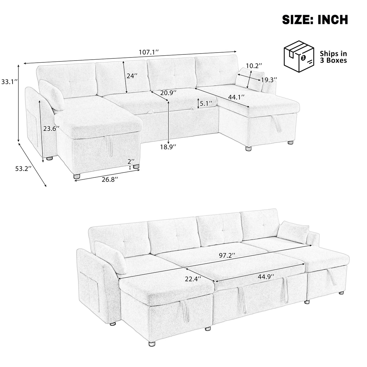 Premium Modern Sectional Sofa U-shaped Sleeper Sofa