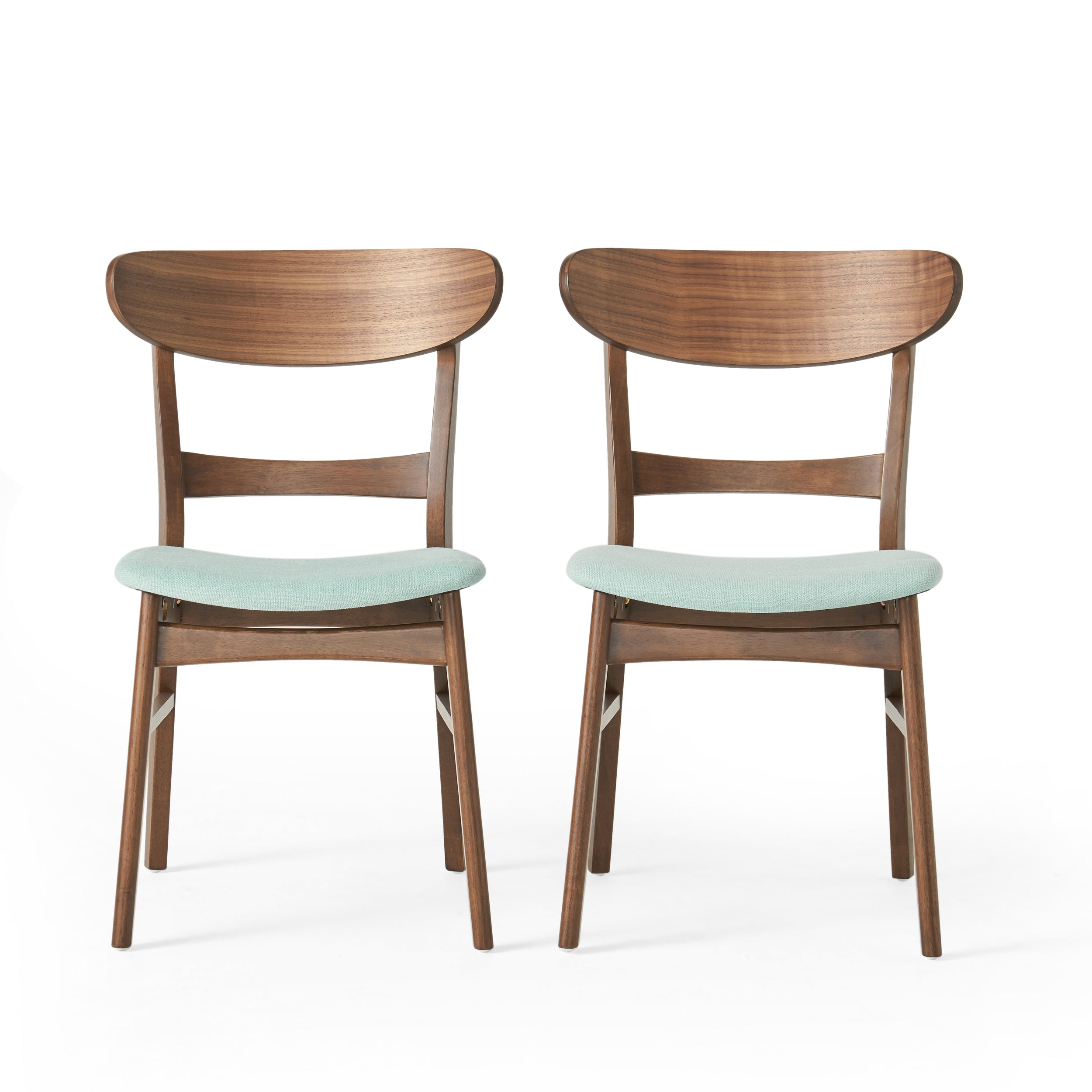 Set of 2 Dining Chairs - Upholstered Seat, Rubberwood Legs, Walnut+Mint
