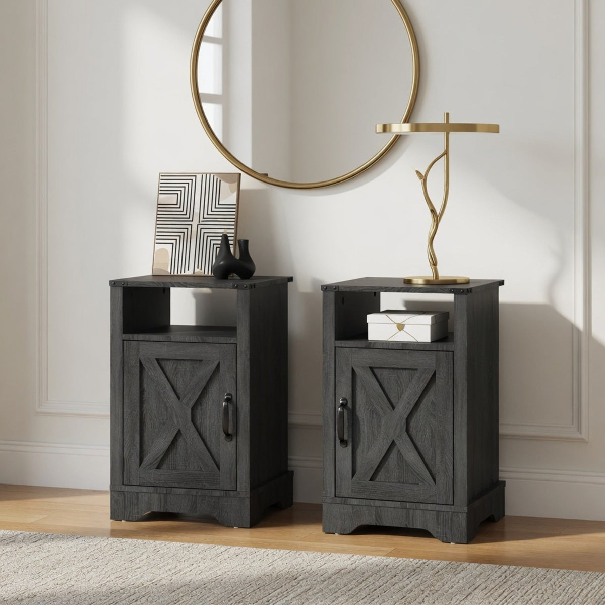 Set of 2, 16" Dark Grey Nightstands