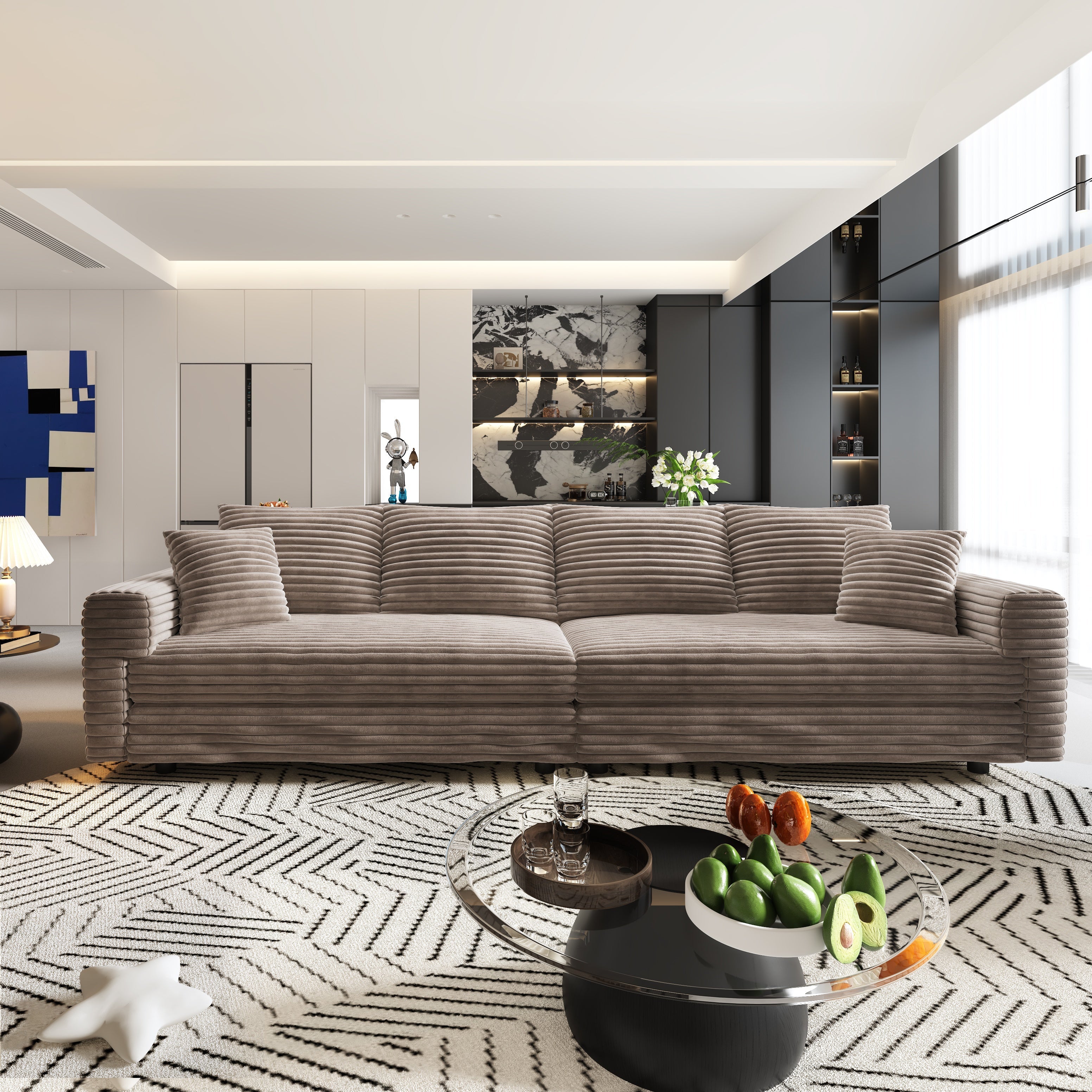Plush Corduroy 4-Seat Sofa