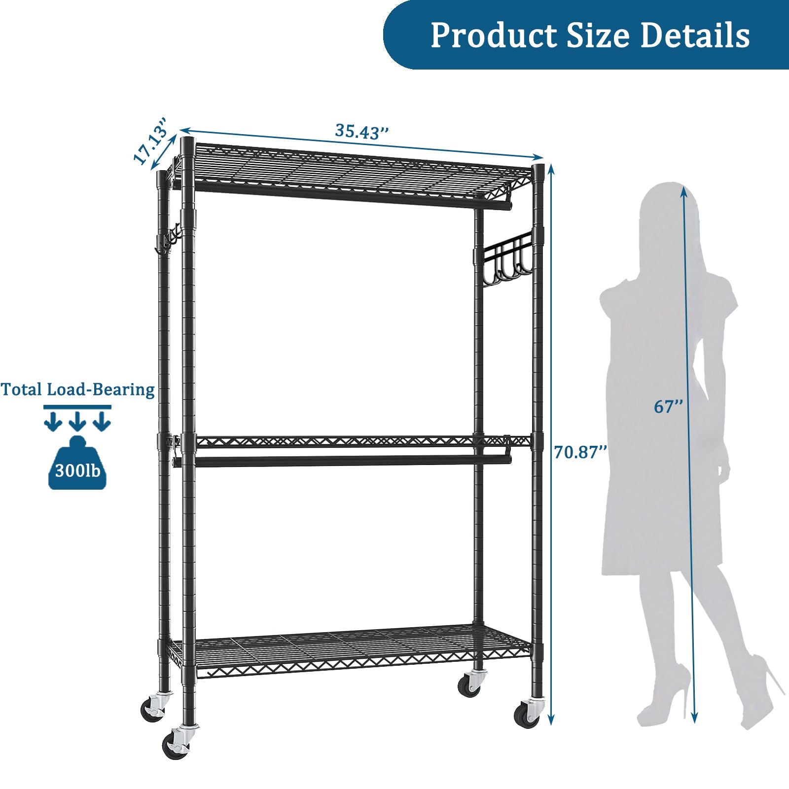 Heavy Duty Rolling Clothes Rack with Wheels