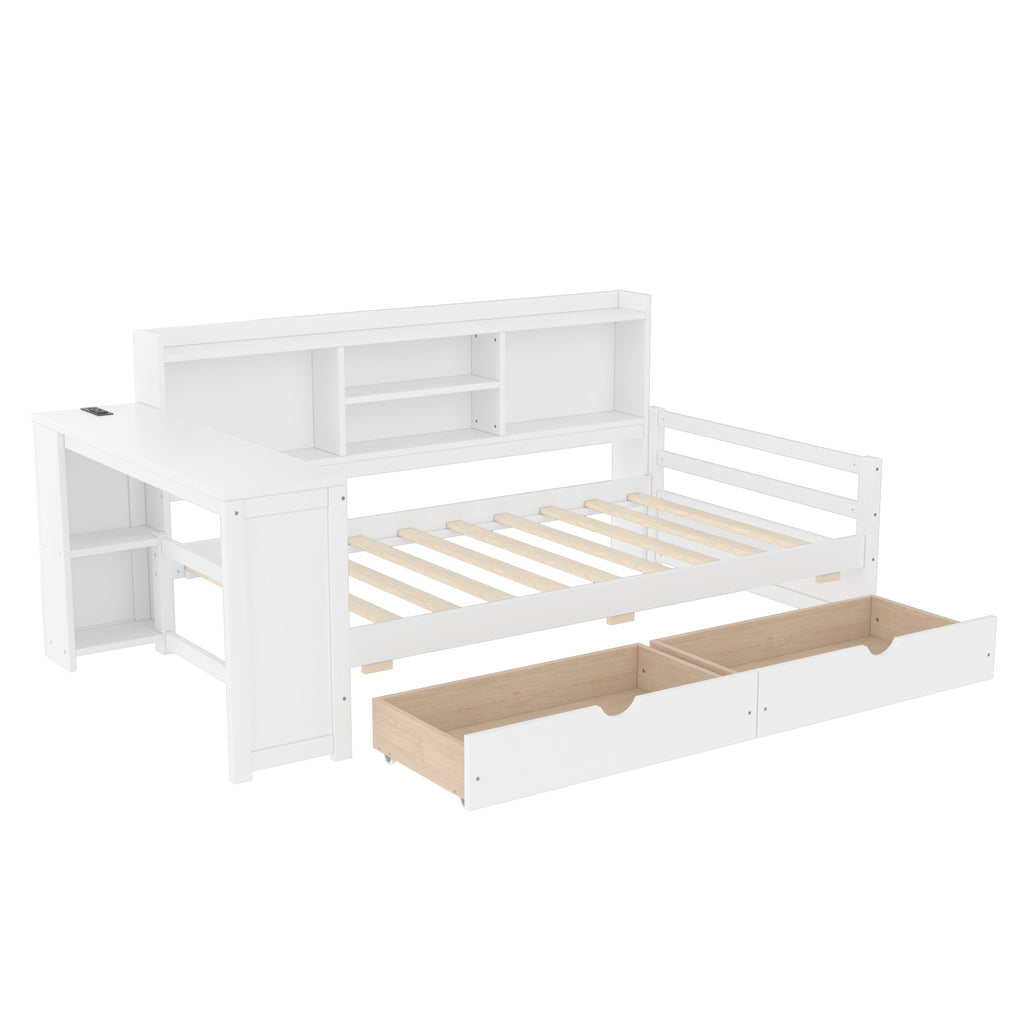 Twin Size Corner Daybed with Storage Drawers & Desk