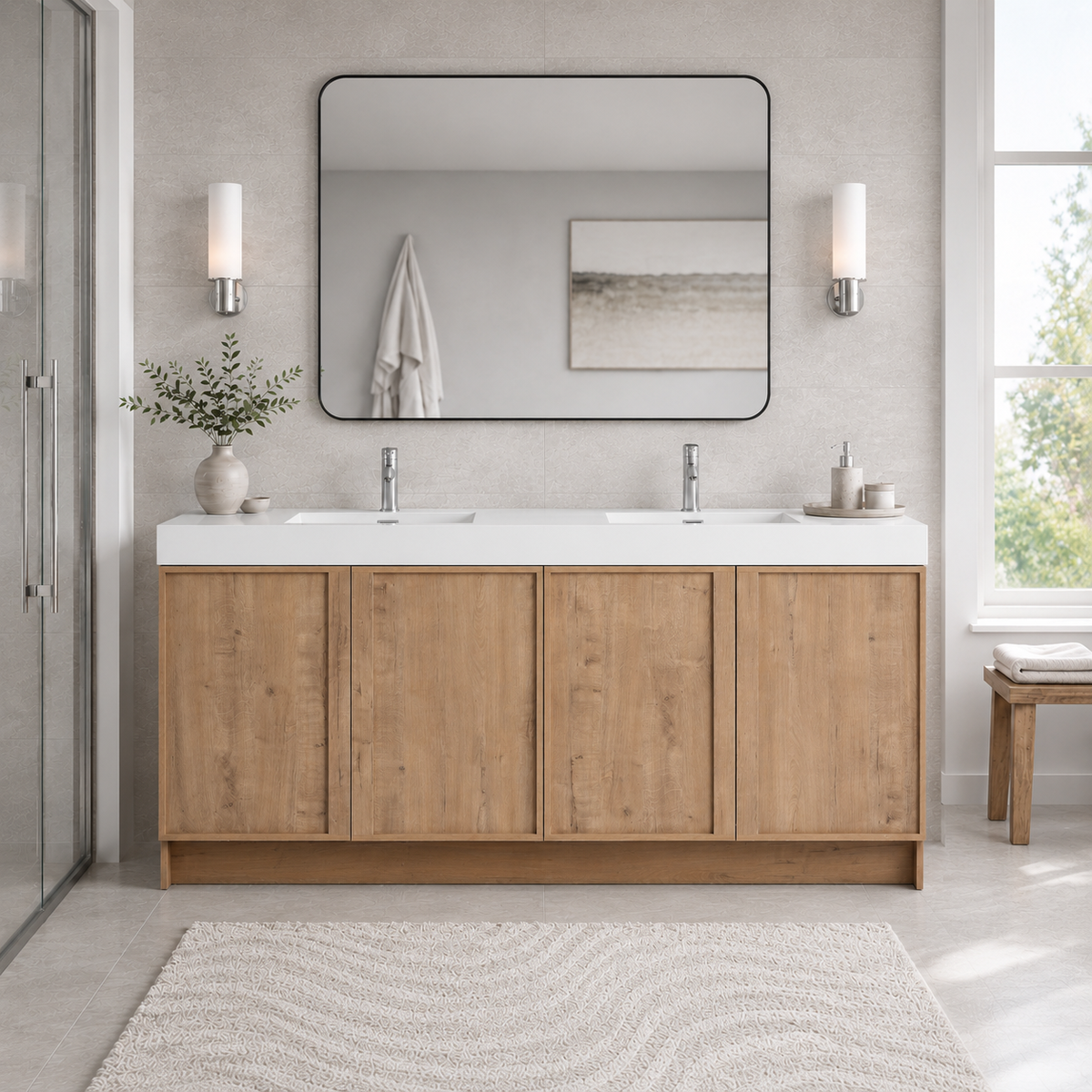 72" Freestanding Bathroom Vanity With Dual Resin Sink