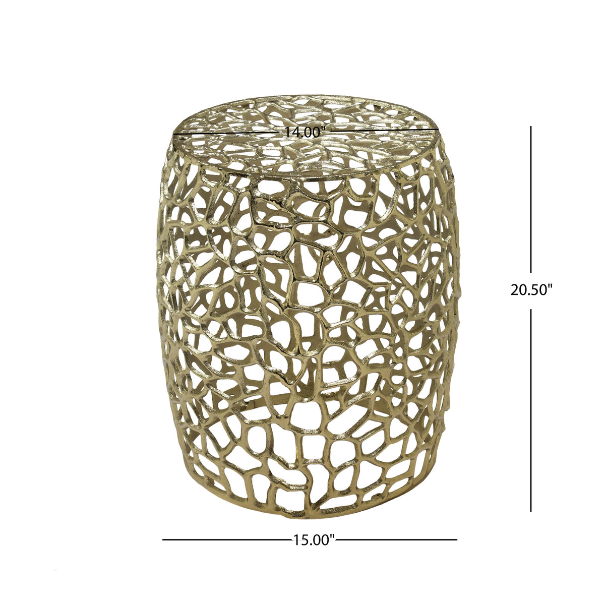 Aluminum Drum End Table with Intricate Design – Gold