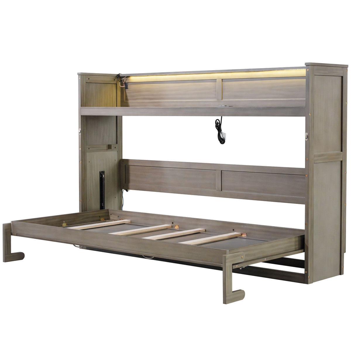 Twin XL Size Murphy Bed with Desk, LED Light and USB Charging Station