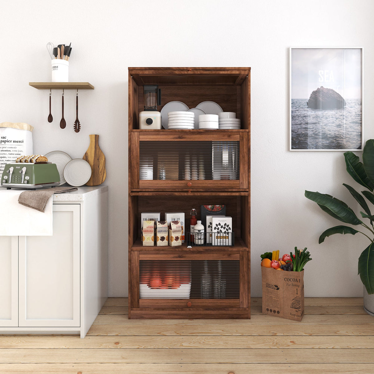 Contemporary Closed Back Glass Doors Office Storage Cabinet