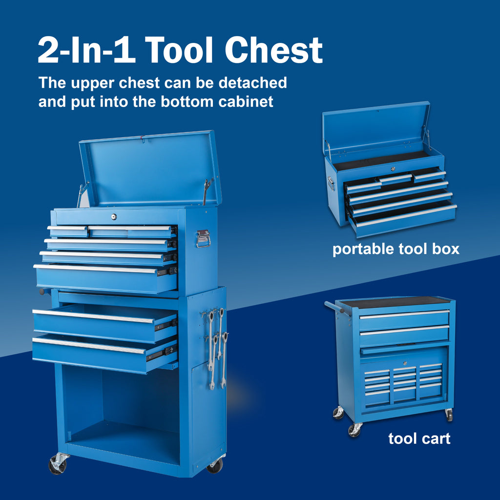 8-Drawer Rolling Tool Storage Cabinet with Detachable Top Toolbox