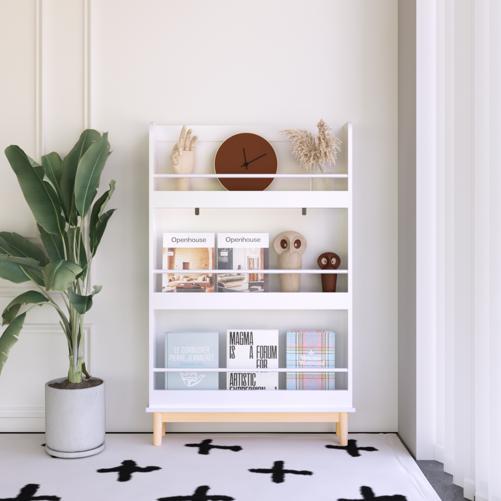 Wall-Mounted Kids Bookshelf with 3 Front-Facing Display Shelves