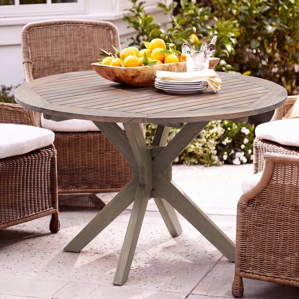 Stanford Outdoor Round Acacia Wood Dining Table with X Base
