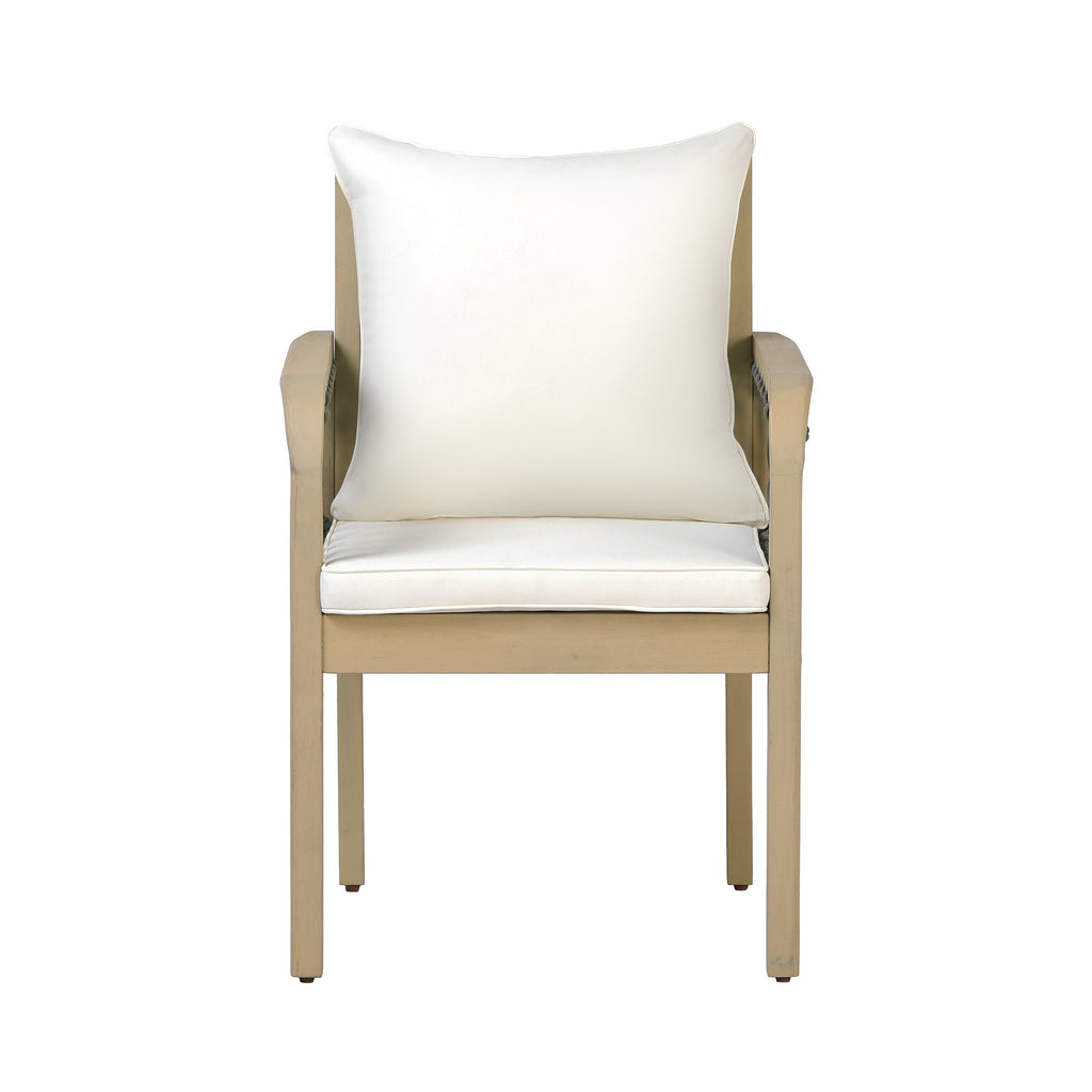 Outdoor Patio Acacia Wood Chairs With Woven Rope Arms (Set of 2)