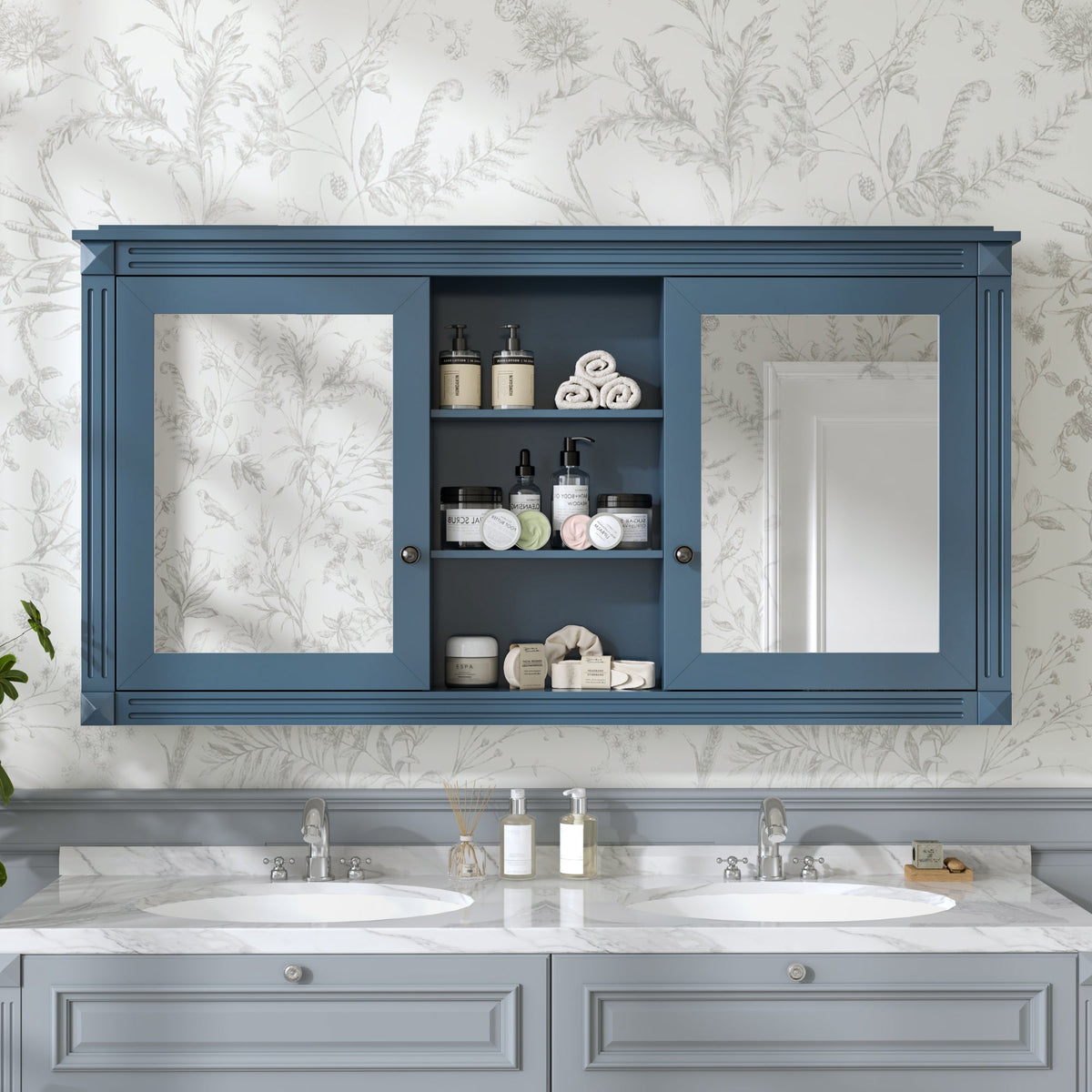 55 Inch Wall-Mount 2-in-1 Mirror Cabinet with Adjustable Shelves