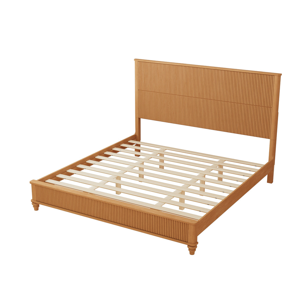 Solid Wood King Bed Frame with Tall Headboard