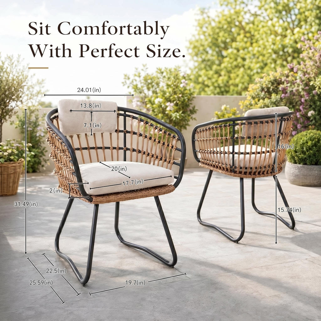 Outdoor Wicker Dining Chairs Set of 2, Patio Dining Chairs with Cushions