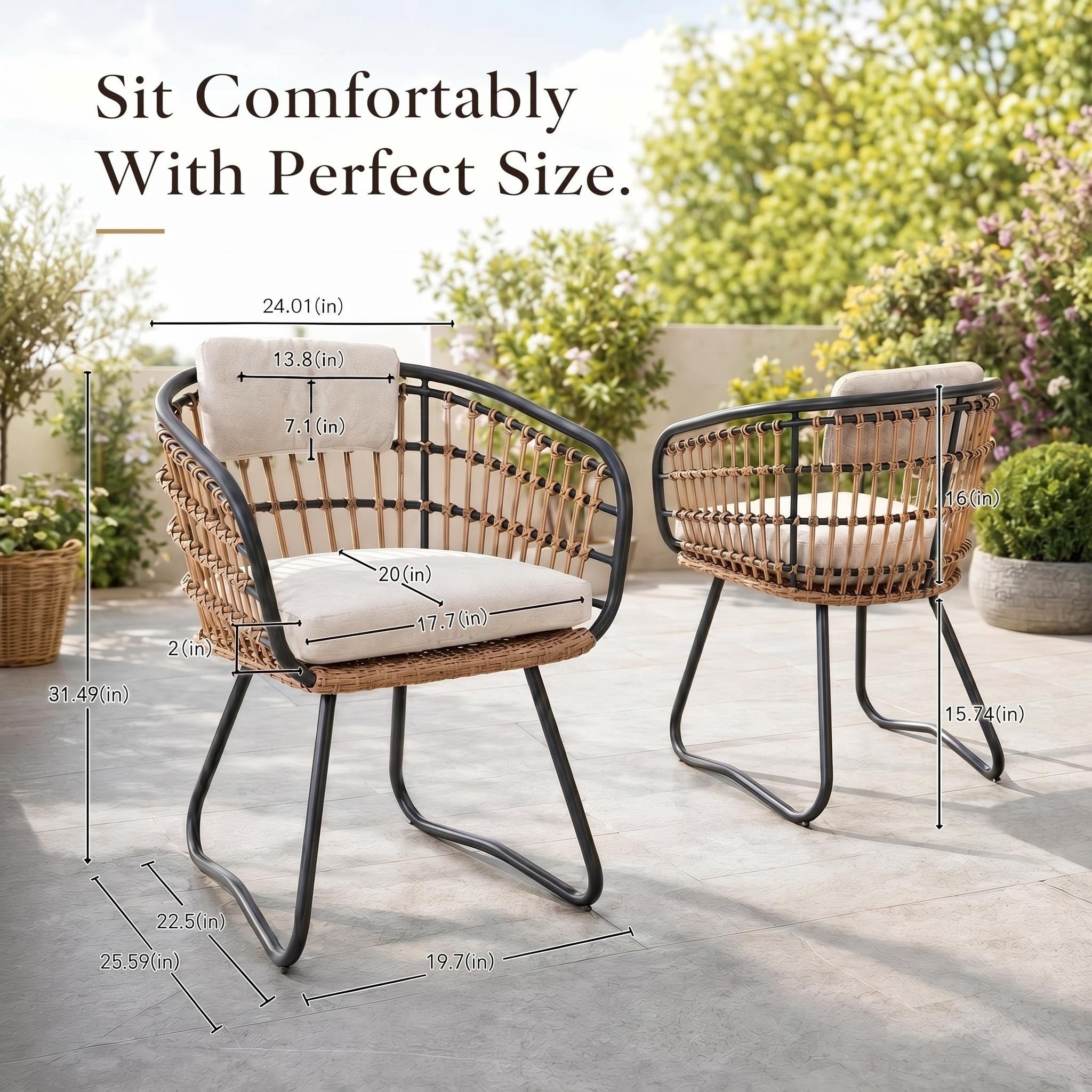 Outdoor Wicker Dining Chairs Set of 2, Patio Dining Chairs with Cushions
