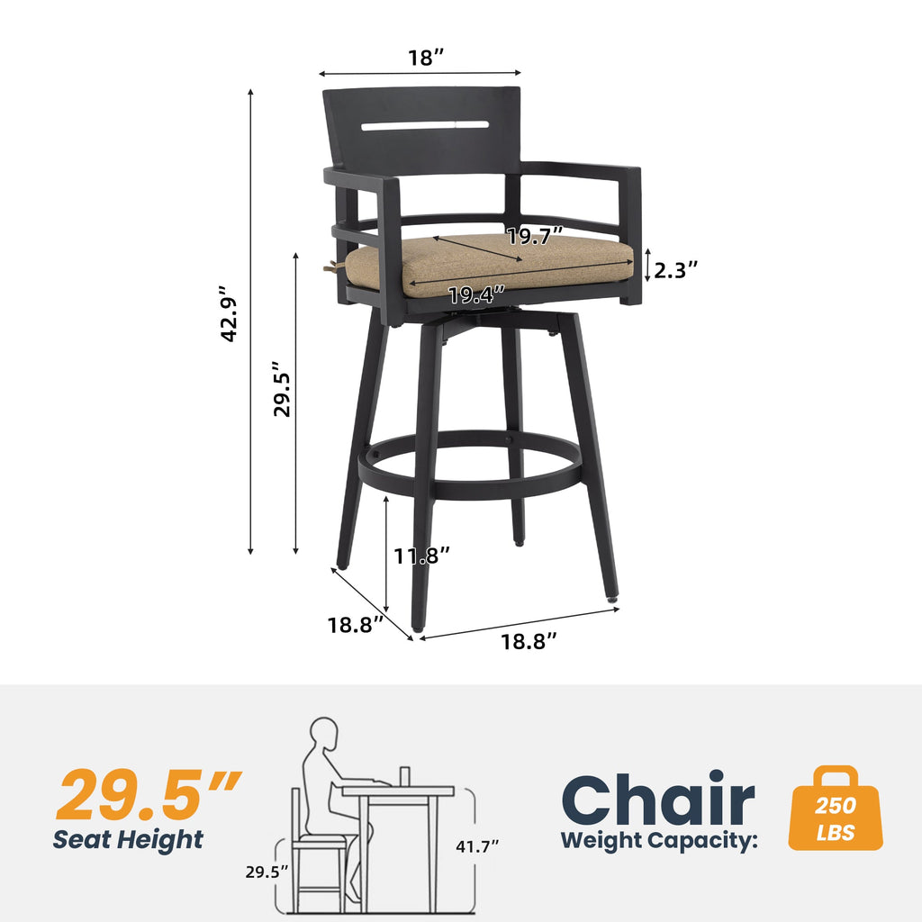 Modern Outdoor 2-Piece Swivel Bar Chairs – Aluminum Frame