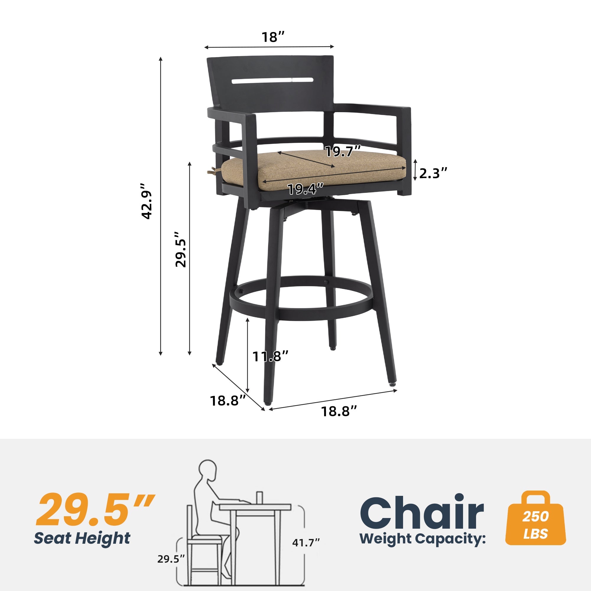 Modern Outdoor 2-Piece Swivel Bar Chairs – Aluminum Frame