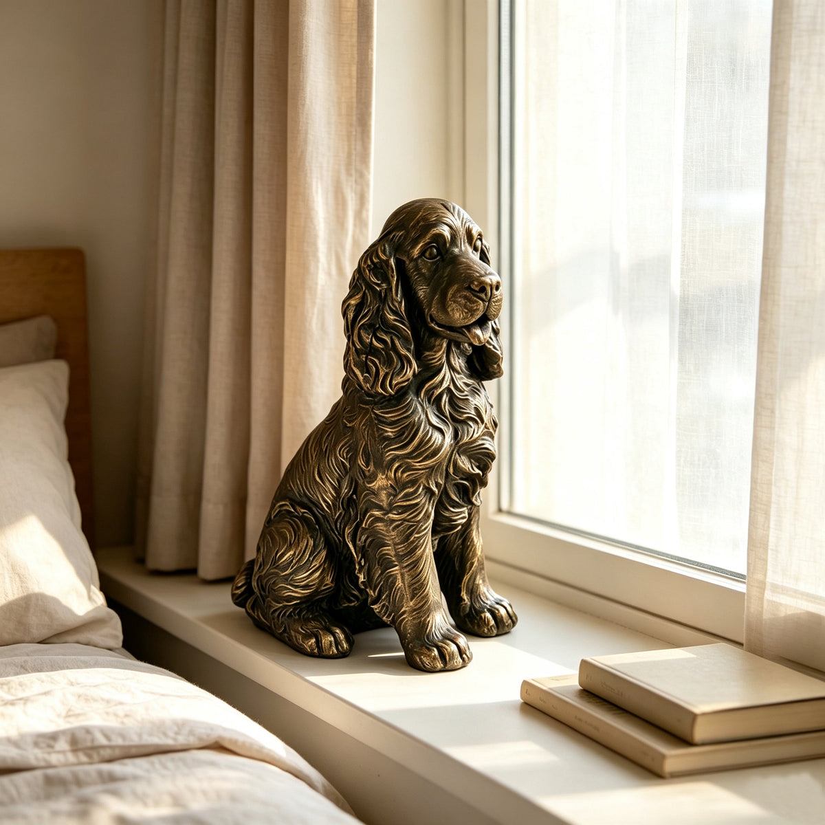 18" Bronze Finish Realistic Sitting Cocker Spaniel Dog Statue