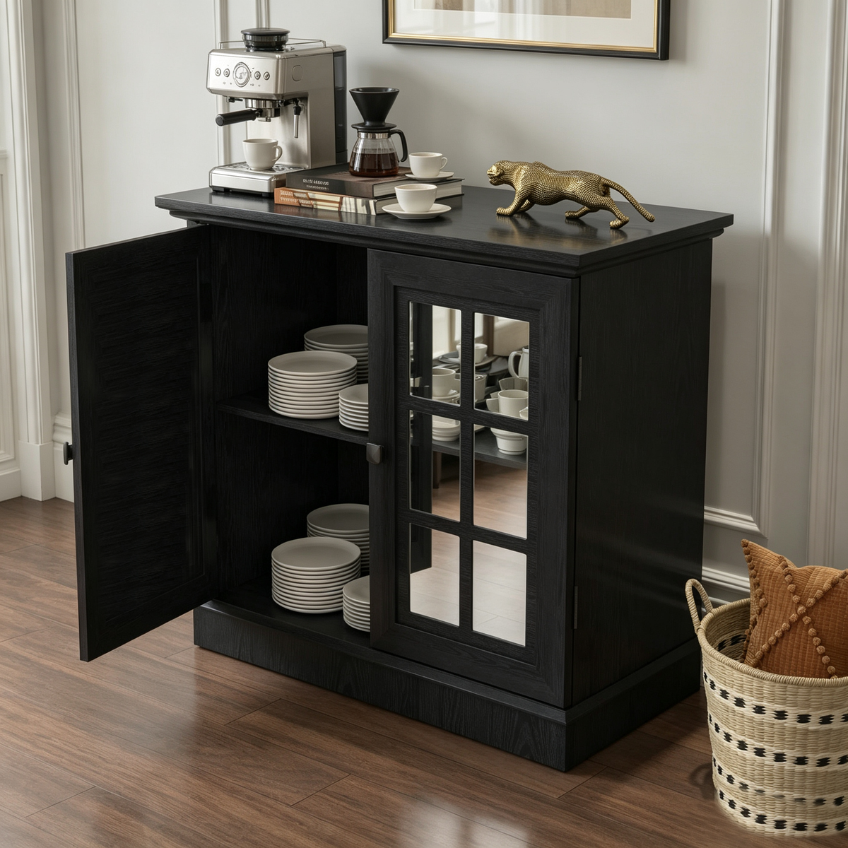 Storage Sideboard Cabinet with 2 Decorative Acrylic Mirrored Doors