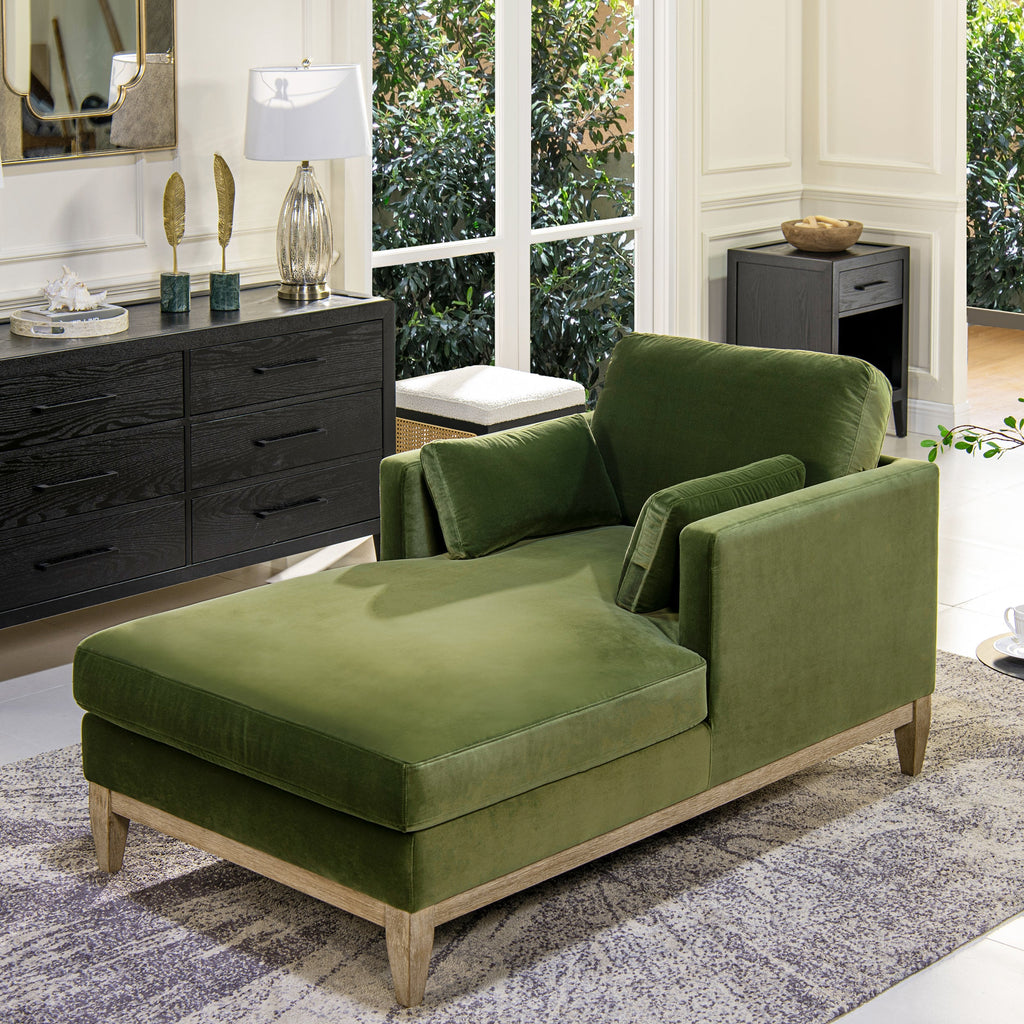 Knox 65" Modern Farmhouse Chaise Lounge Chair, Olive