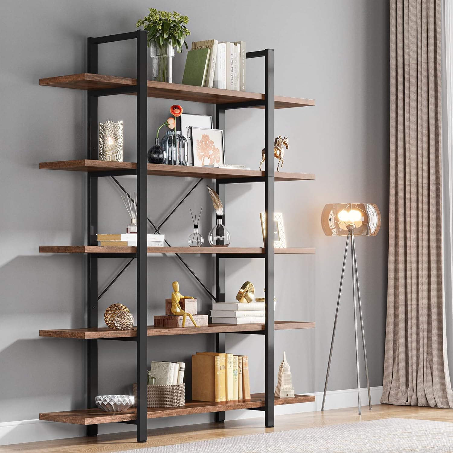 Vintage Industrial 5-Tier Bookshelf