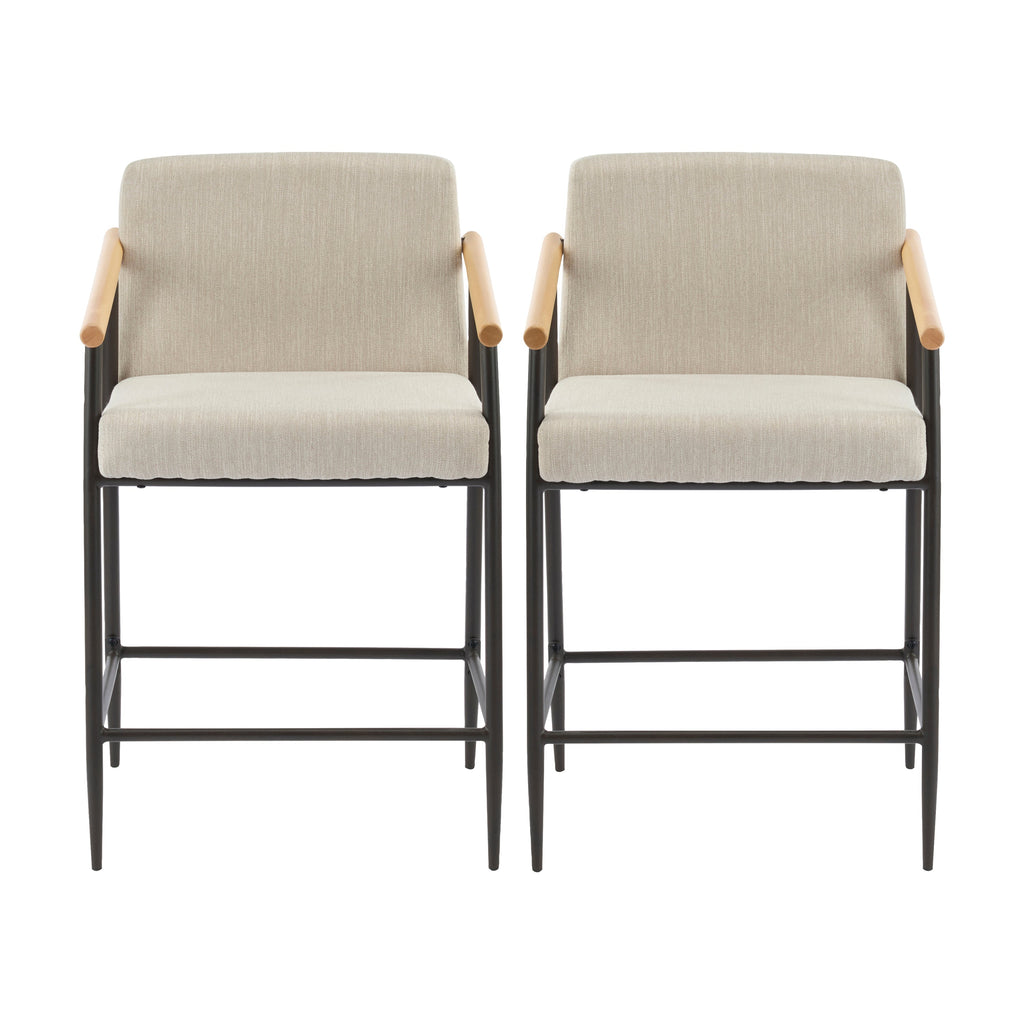 Counter Stool with Iron Frame - Set of 2 - Espresso + Beige