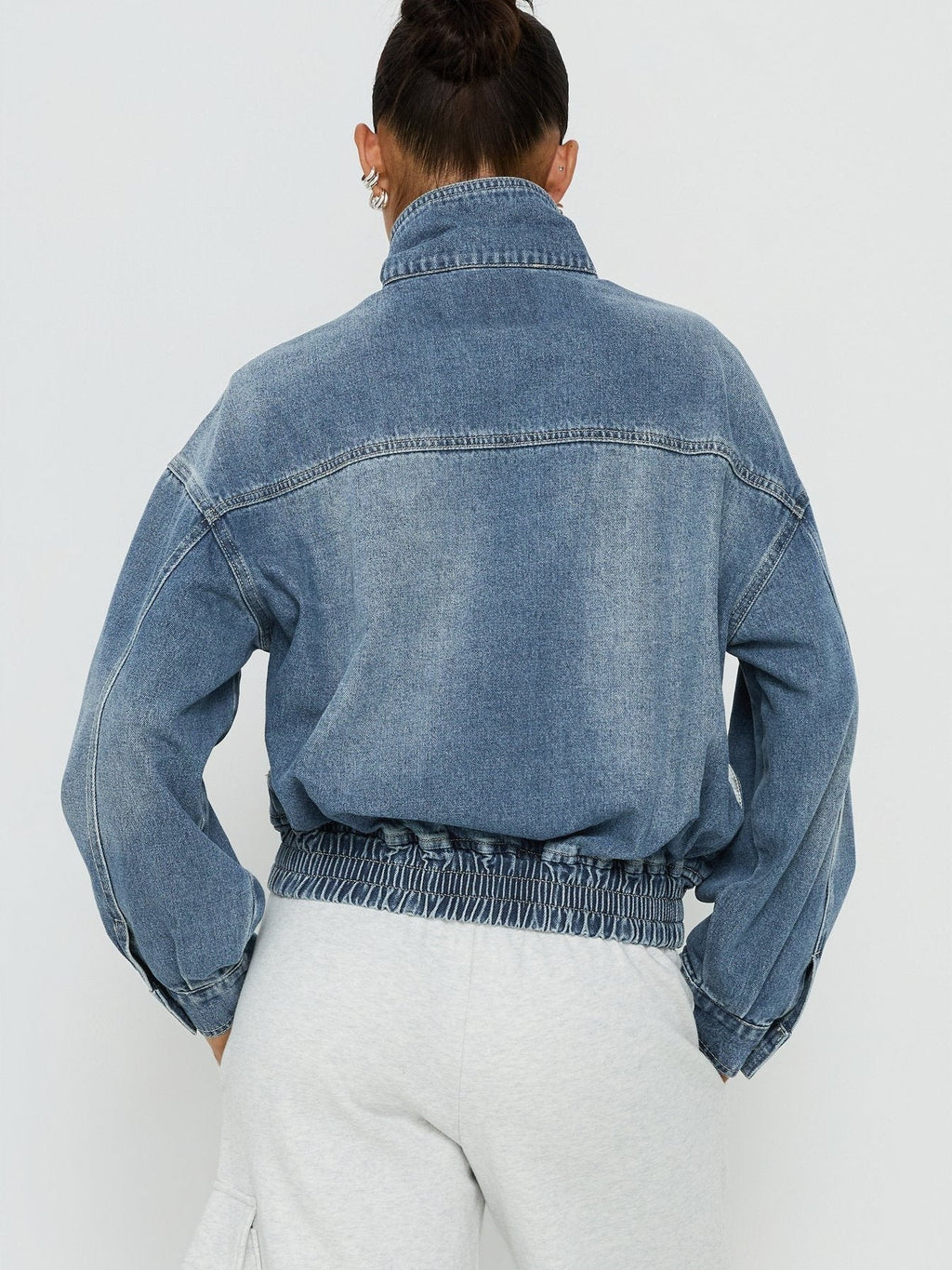 Loose Washed Denim Cross-BorderRetro Stand-Collar Jacket