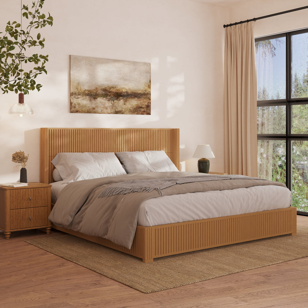 Solid Wood Platform Bed Frame with Headboard - King Size