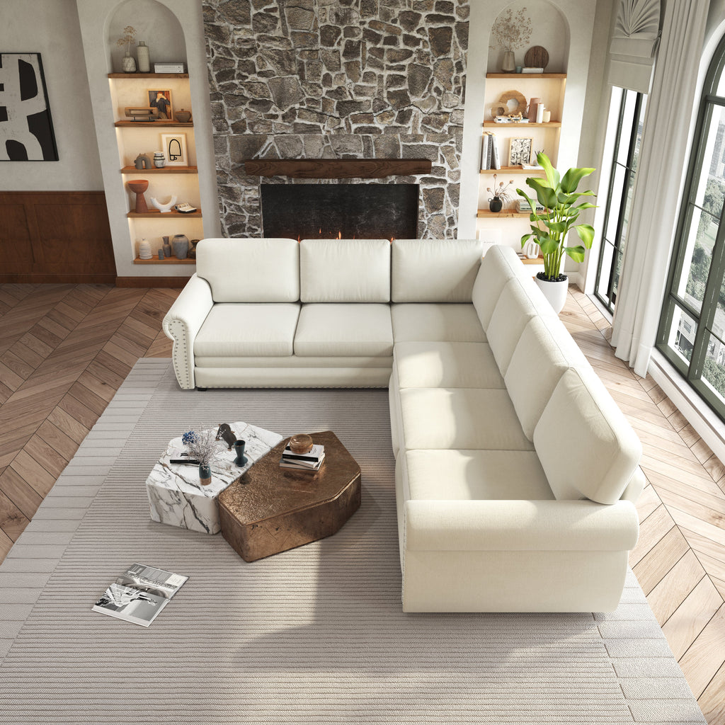 118" L-Shaped Sofa Couch with Pull-Out Bed