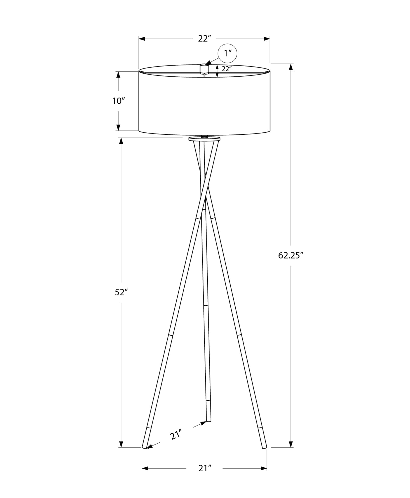 62" High Floor Lamp in Nickel Metal