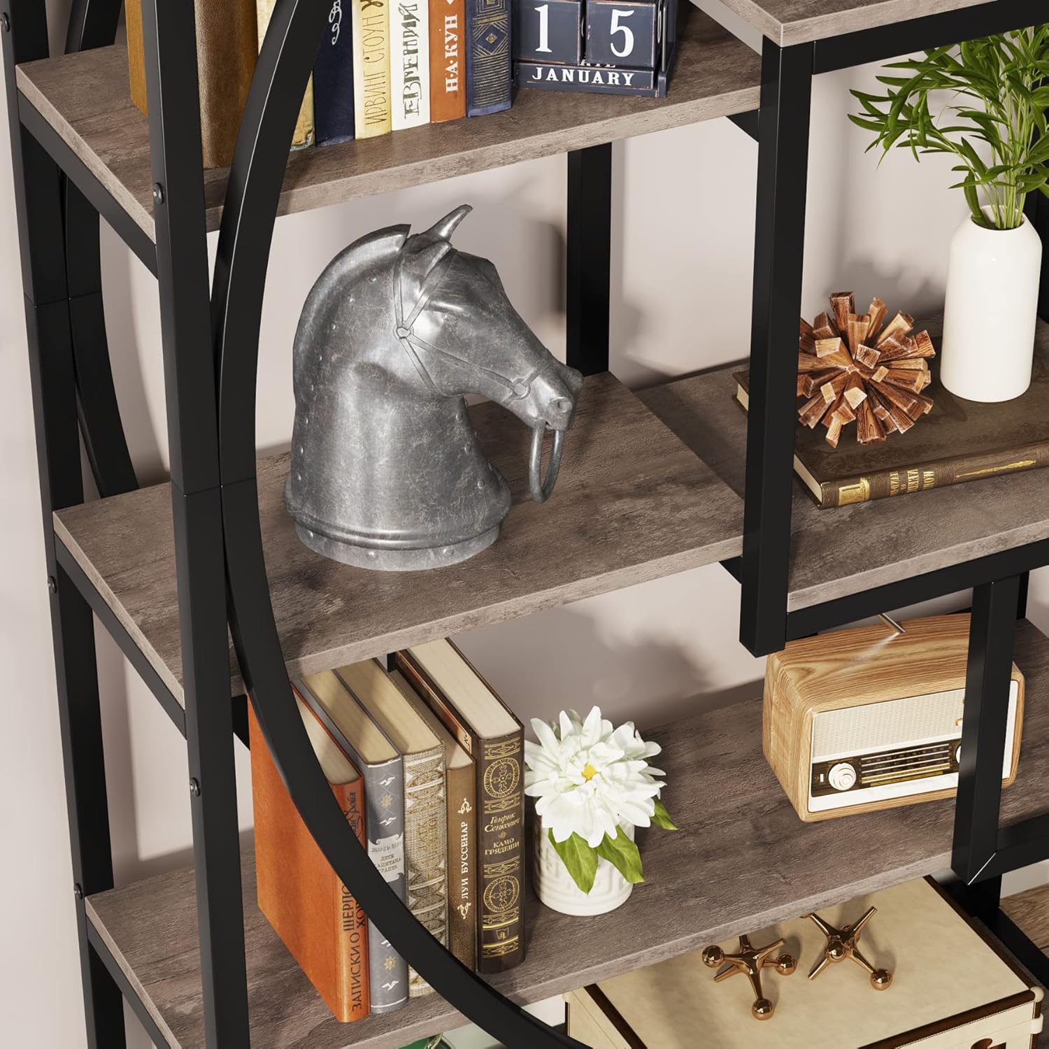 70.47" Height Industrial 5-Tier Vintage Etagere Bookcase