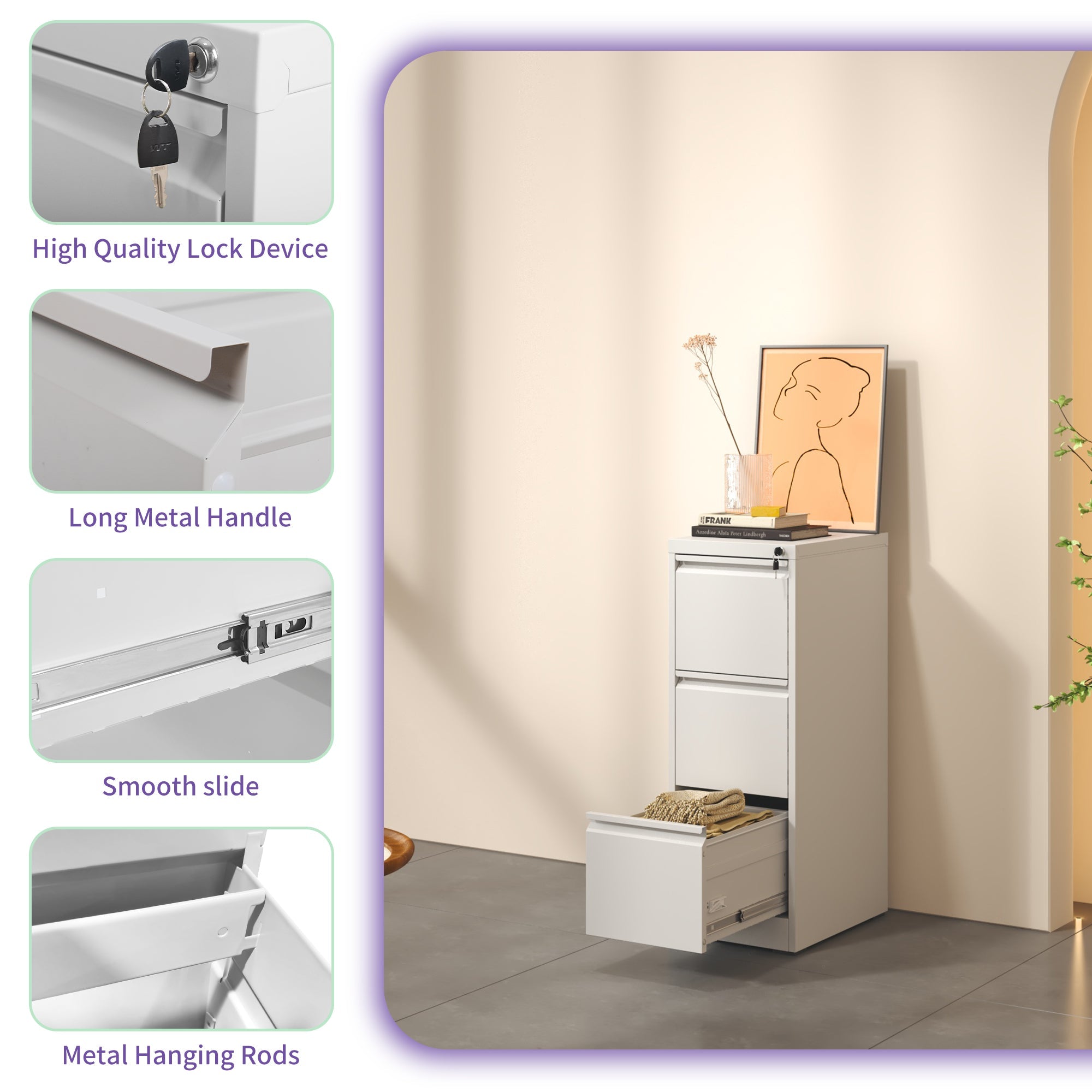 3 Drawer Metal Vertical File Cabinet with Lock