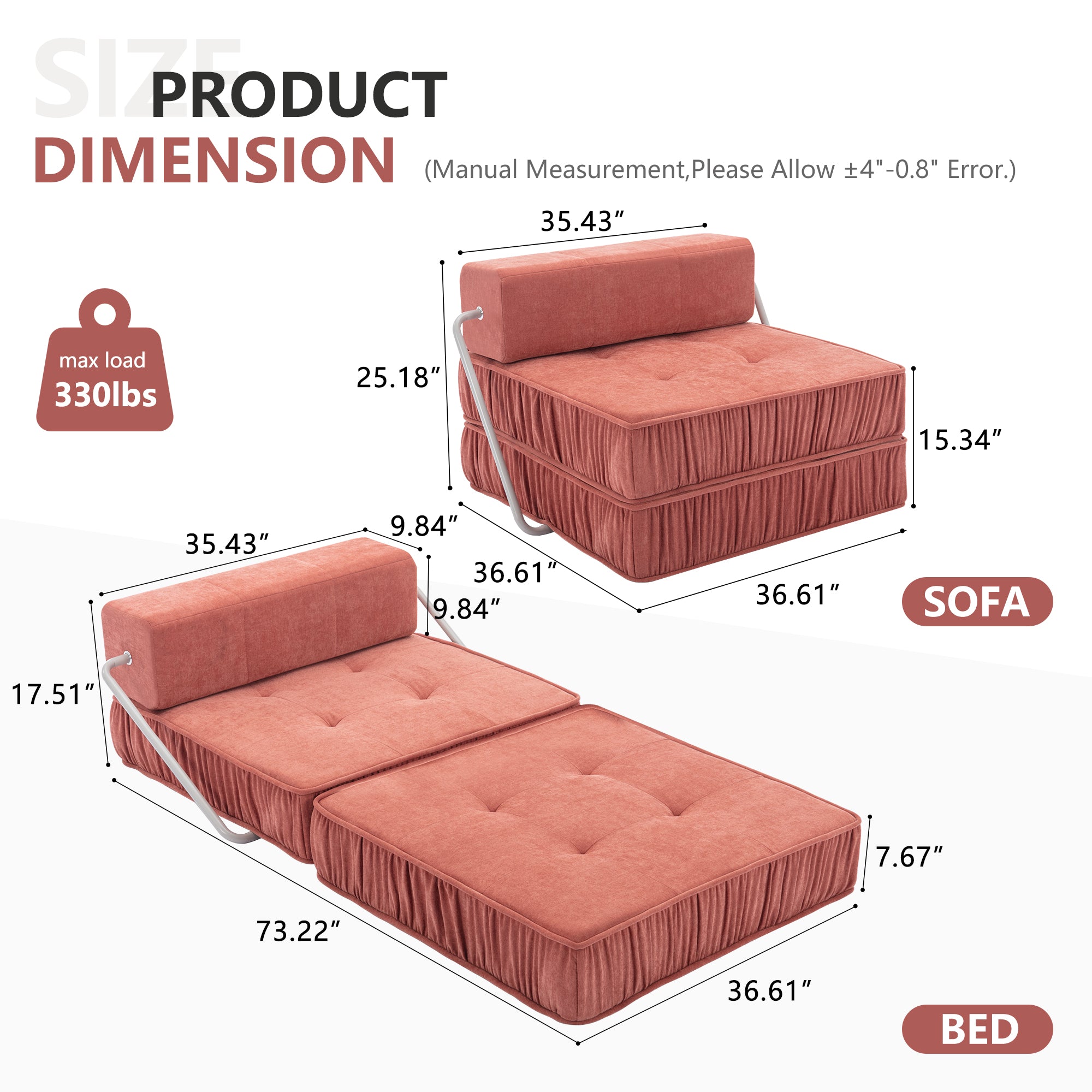 Orange Folding Sofa - Convertible Chair for Home