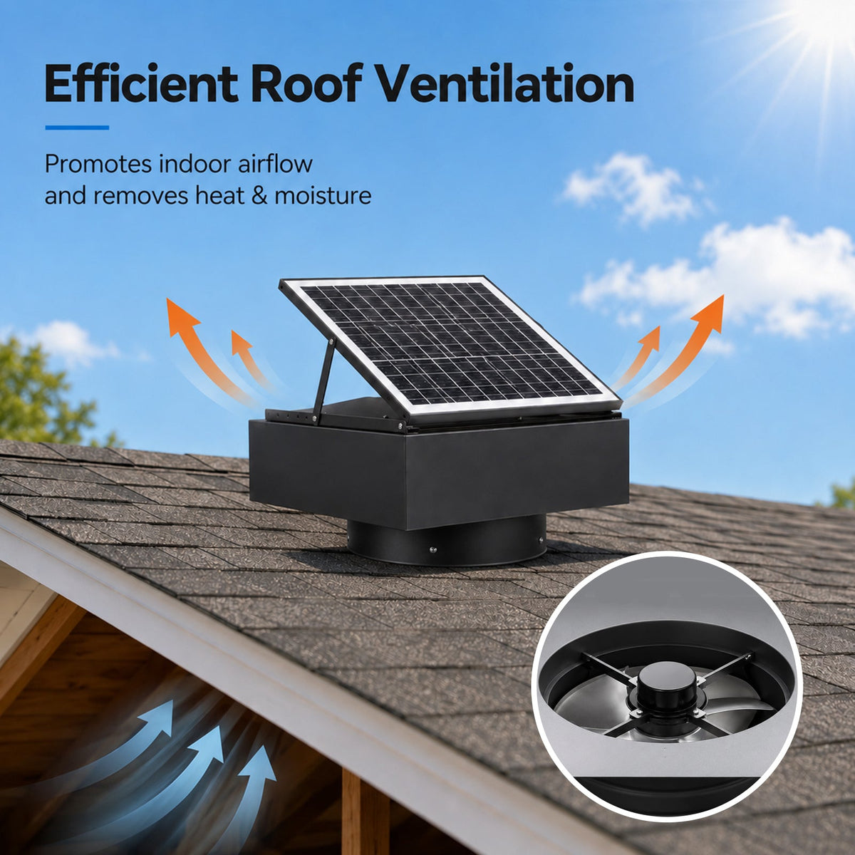14" Adjustable Square Solar Roof Exhaust Fan