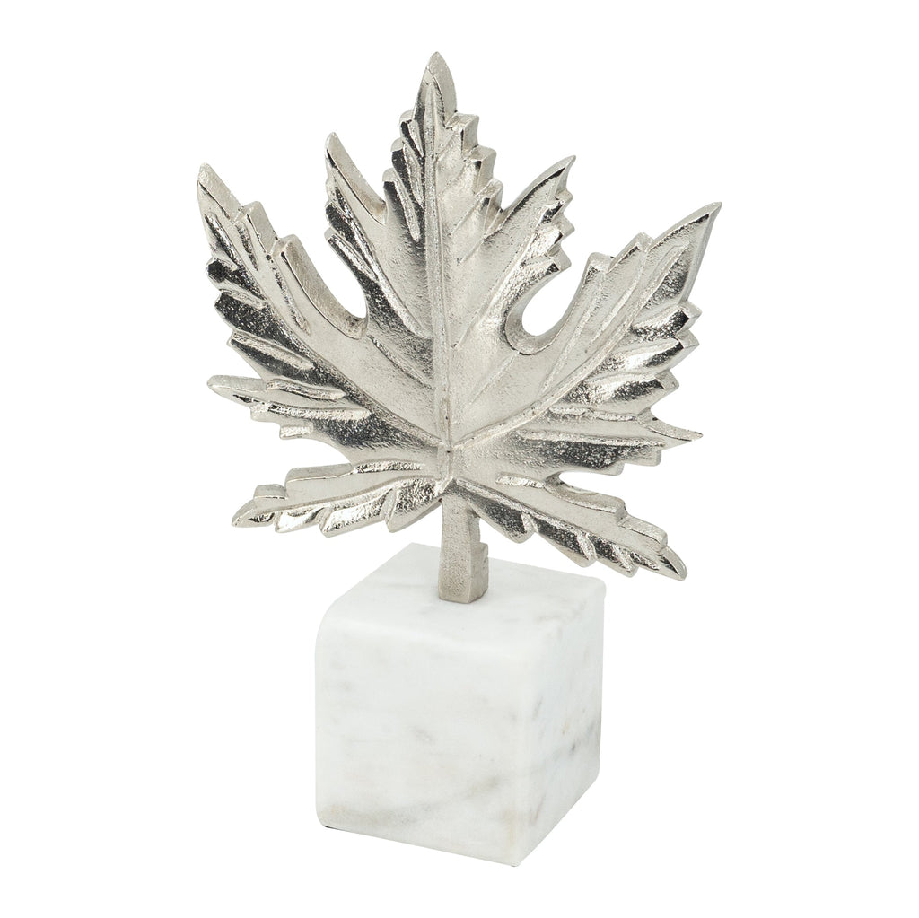 7x3x10.5" Aluminum Leaf On Marble Base