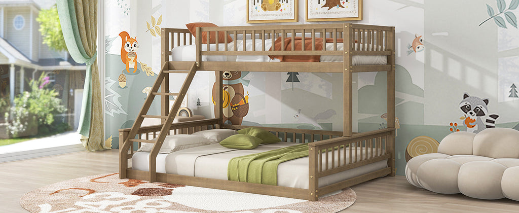 Twin XL Over Queen Bunk Bed with Ladder and Guardrails