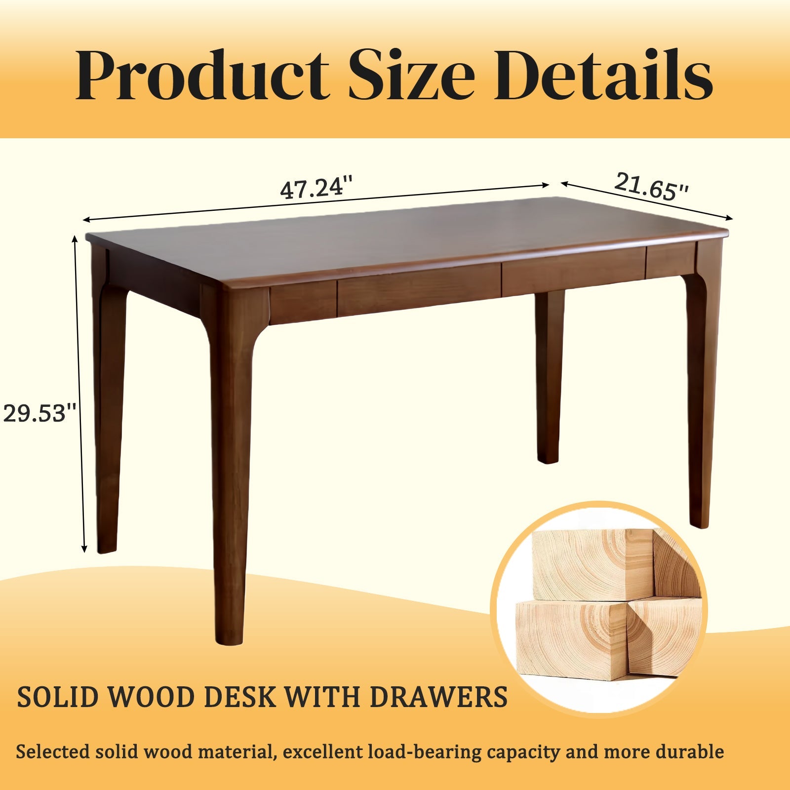 Solid Wood Desk with Drawers, Standing Desk