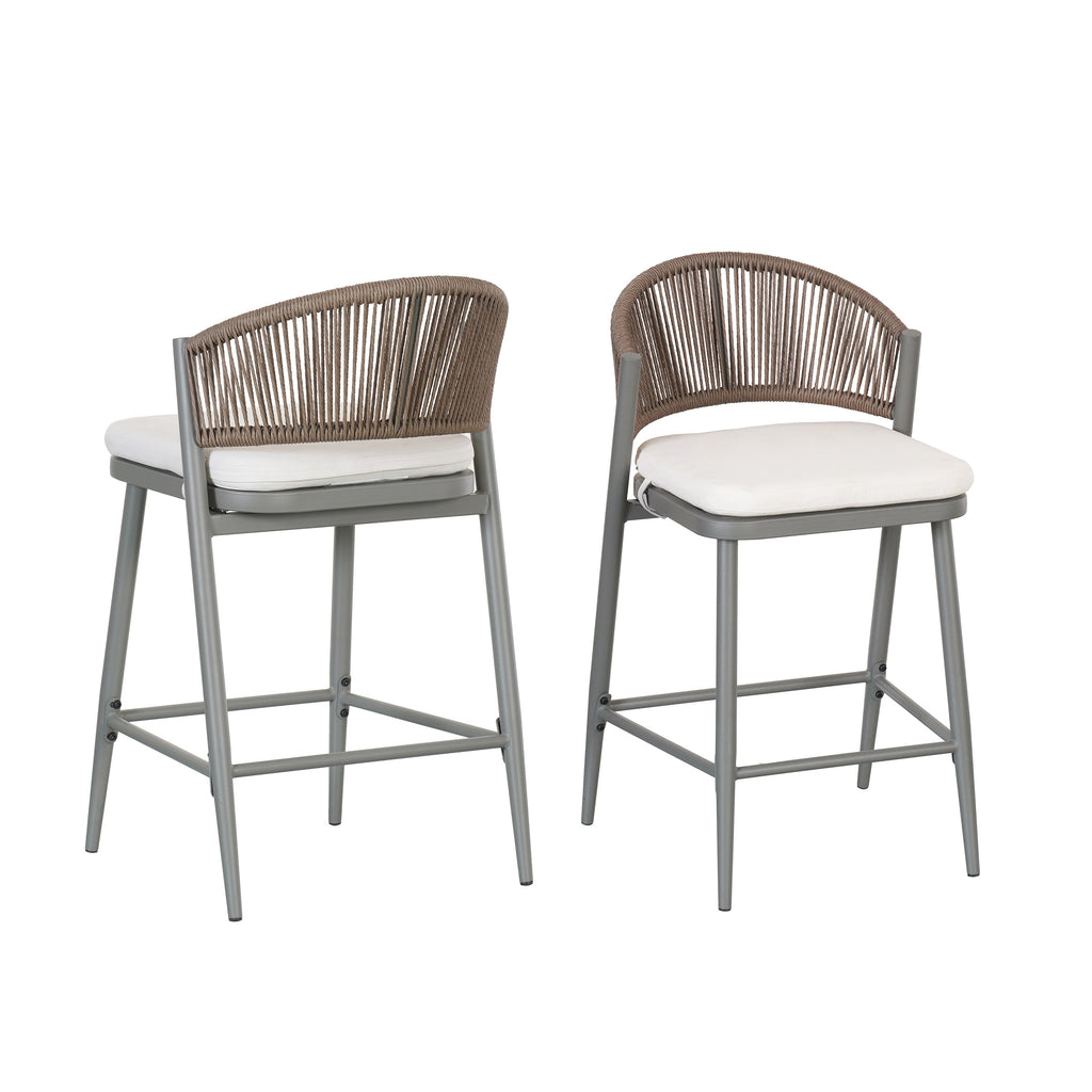Outdoor 26" Seat Height Metal Frame Counter Stools with PE Rattan Scallop-shaped Backrest