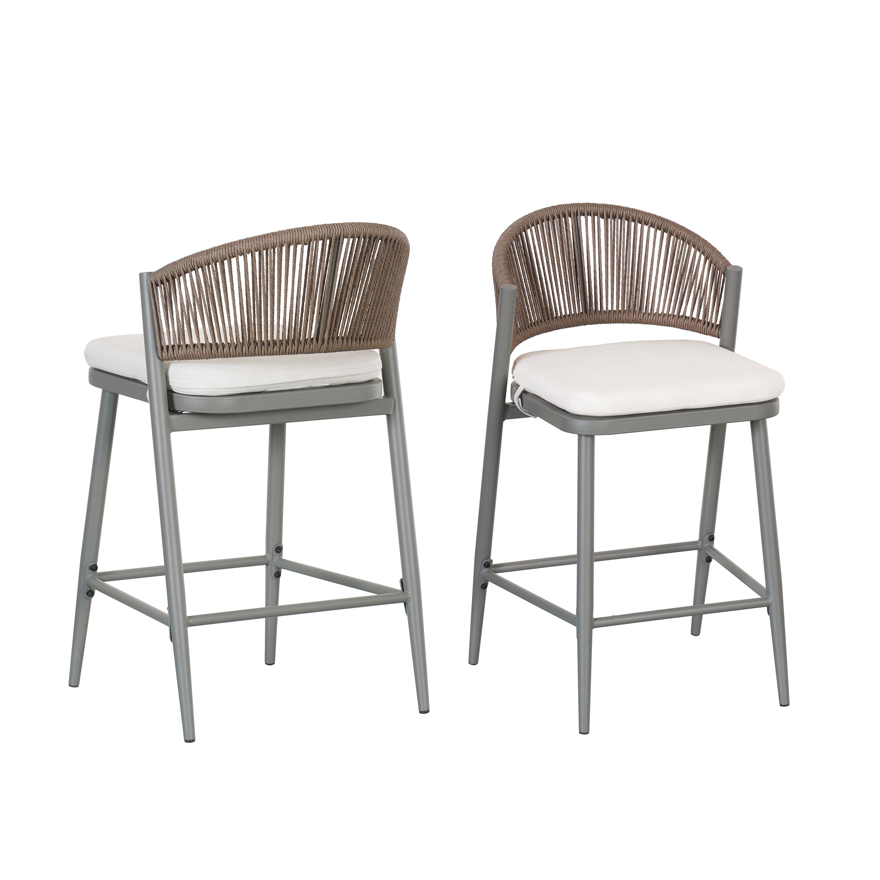 Outdoor 26" Seat Height Metal Frame Counter Stools with PE Rattan Scallop-shaped Backrest