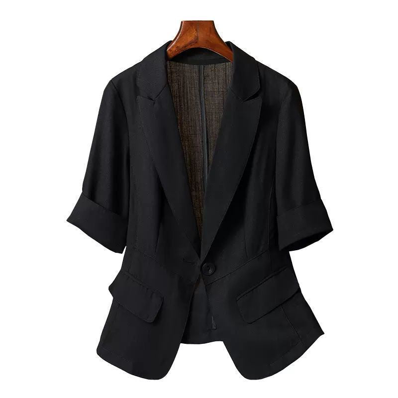 Womens Petite Casual Slimming Blazer With Three-Quarter Sleeves, Lightweight Suit Top