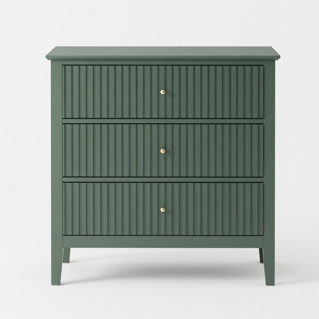 32" Wide Green Fluted 3-Drawer Nightstand