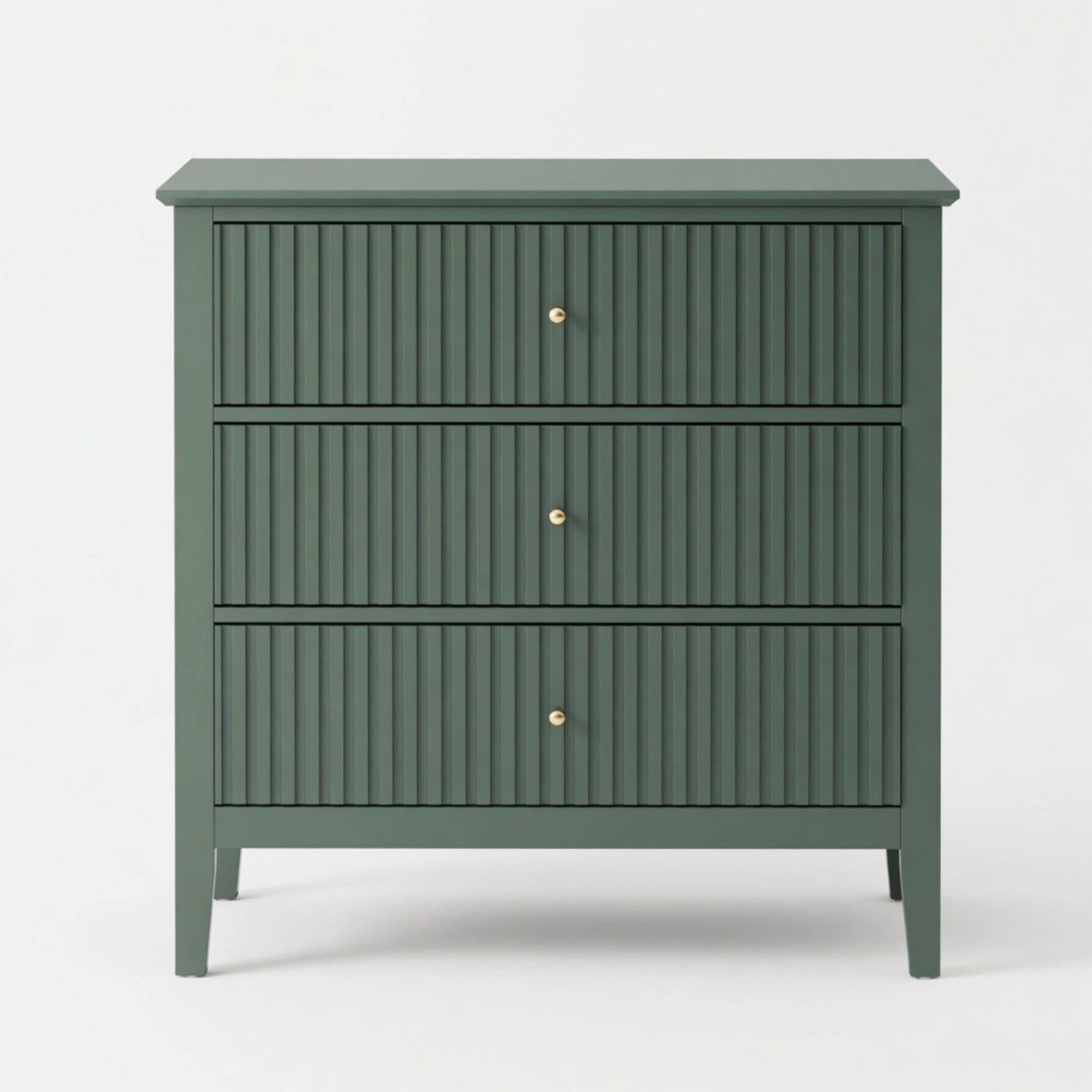 32" Wide Green Fluted 3-Drawer Nightstand