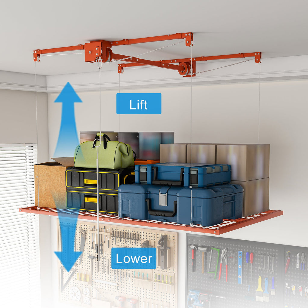 Orange Overhead Garage Storage Rack 4x8 FT for High Ceilings