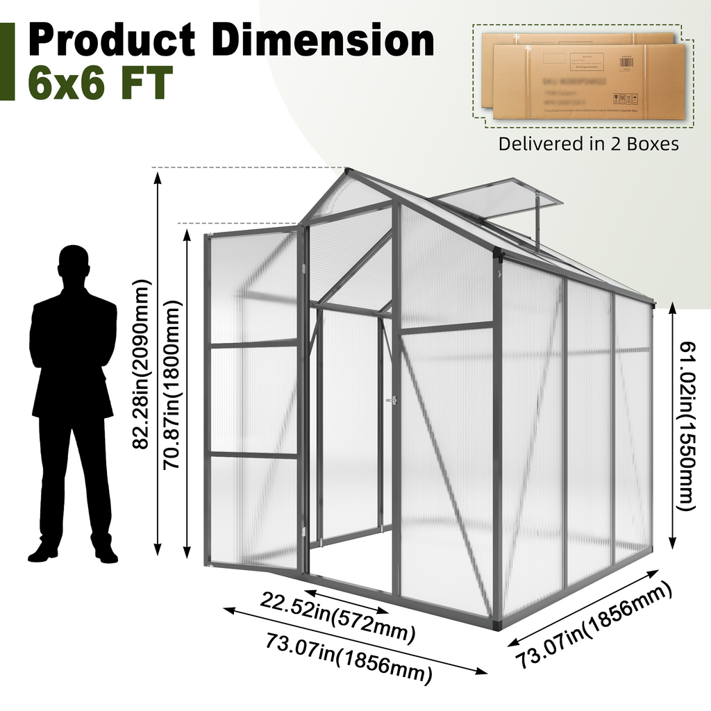 6x6FT Walk-in Outdoor Greenhouse