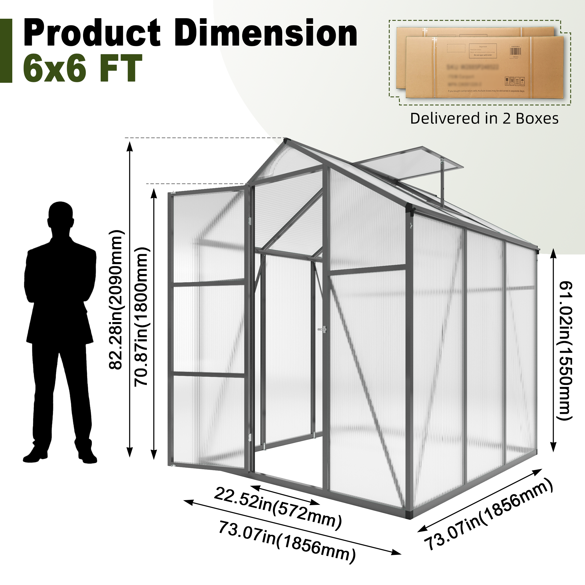6x6FT Walk-in Outdoor Greenhouse