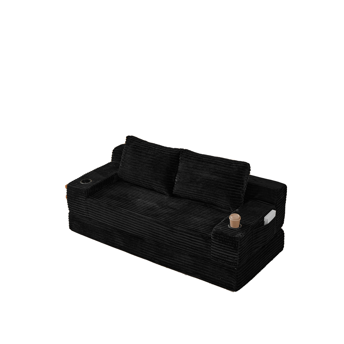 70.8-Inch Corduroy Two-in-One Sofa Bed with Lounge Chair