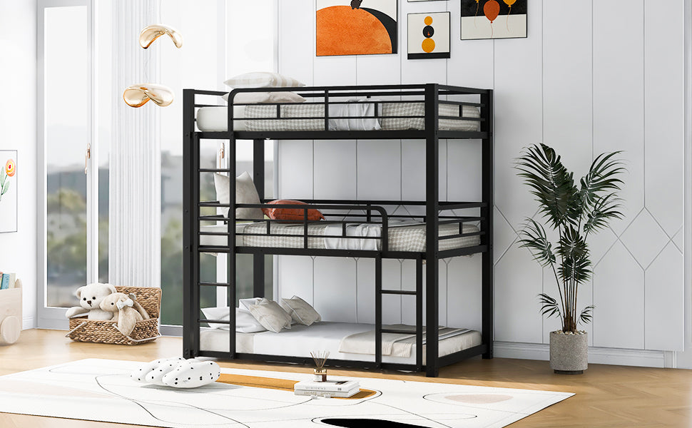 Metal Twin Size Triple Bunk Bed, Black