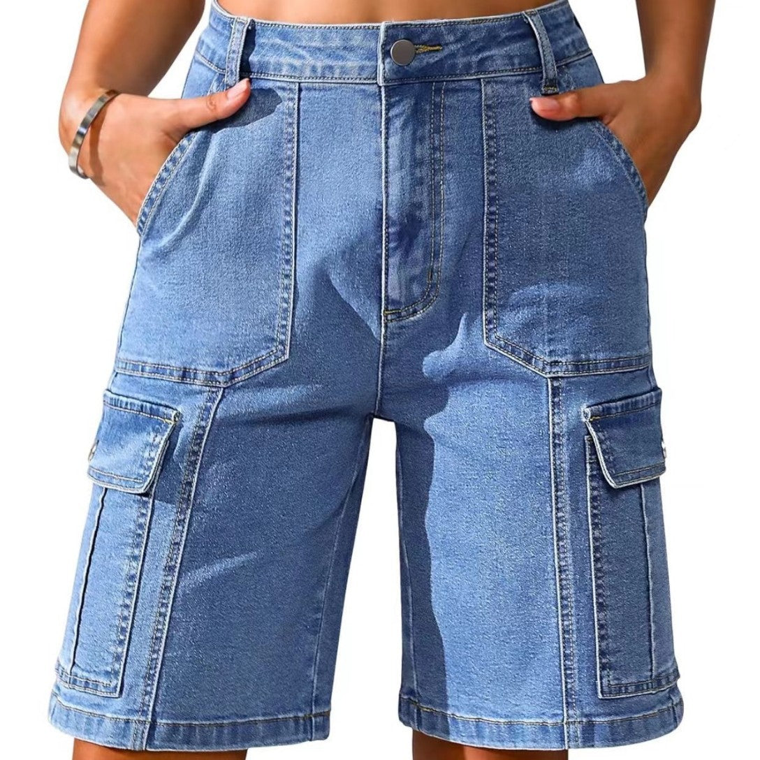 High-waisted Denim Capri Shorts For Women